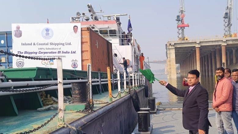 With 10 loaded containers, the container vessel named MV Rabindranath ...