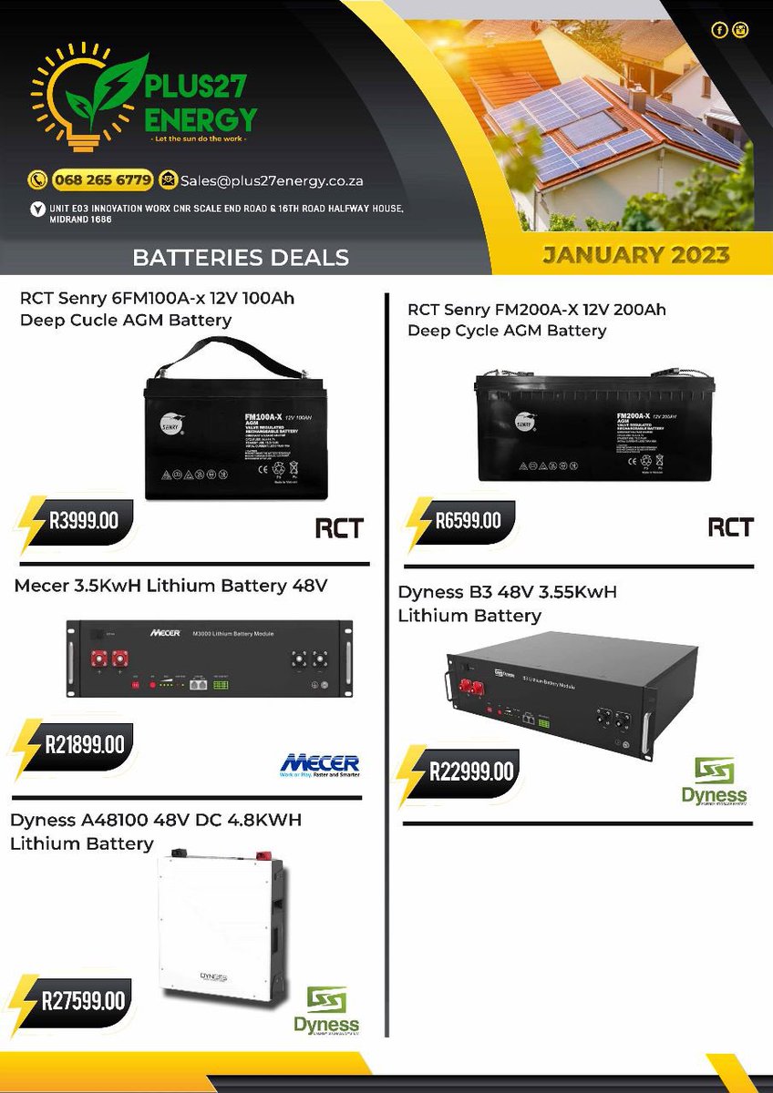 Plus27Energy's tweet photo. Inverters , batteries &amp; solar panels available @Plus27Energy  . Don’t be in the dark because of loadshedding. 

✉️ sales@plus27energy.co.za 
📞 0682656779
📍 Unit E3 innovation worx, Midrand 

#EskomGauteng #tuesdayvibe #Loadshedding #bbntitans #SouthAfrica #supportsmallbusiness https://t.co/Ajv2NQmzMi