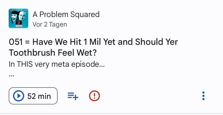 Brezendrache's tweet photo. @TMM_PCMD @AProblemSquared Jup. I have the same problem 😕 

Google Podcast is the only Player that works with my car... https://t.co/etwXhjrA81