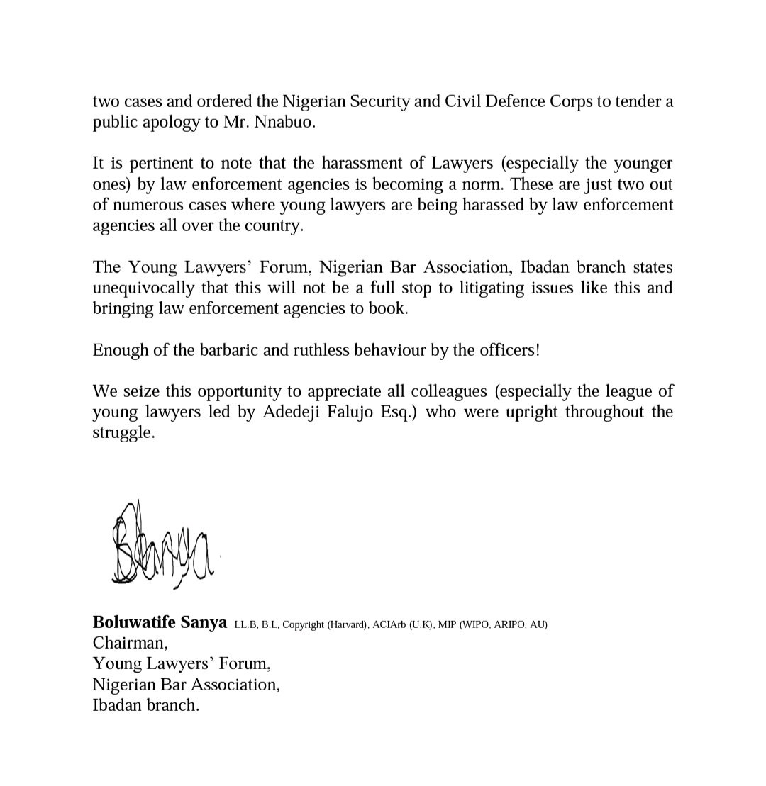 Bolusanya1's tweet photo. COURT SLAMS 27 MILLION NAIRA ON NSCDC IN FAVOUR OF IBADAN YOUNG LAWYERS https://t.co/tlCc8NIogp