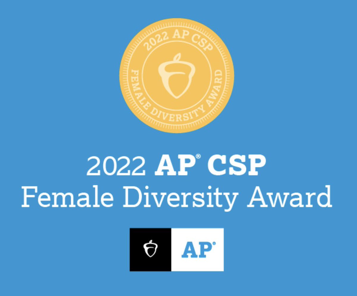 Rachelchavier's tweet image. Dartmouth High School is proud to be a recipient of @CollegeBoard’s Female Diversity Award for AP Computer Science Principles. Research shows that female students who take #APCSP in high school are more than five times as likely to major in computer science in college.
