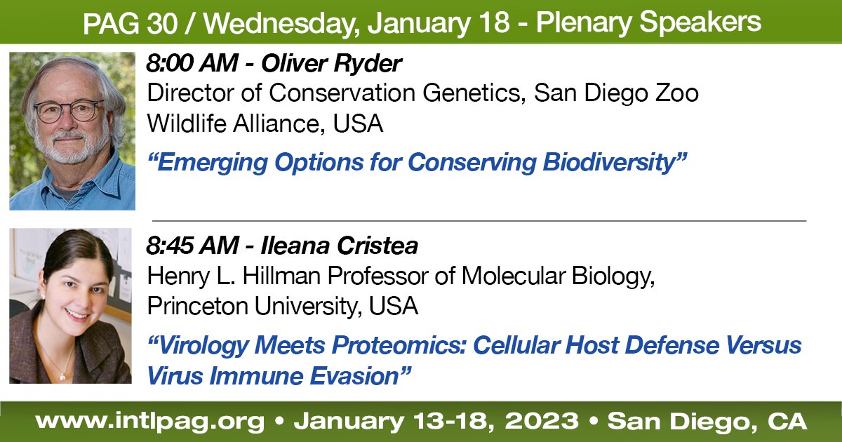 #PAG30 Plenary Speakers for Tomorrow, Wednesday January 18 will be Oliver Ryder / 8:00 am, and Ileana Cristea / 8:45 am. We hope you will join us.