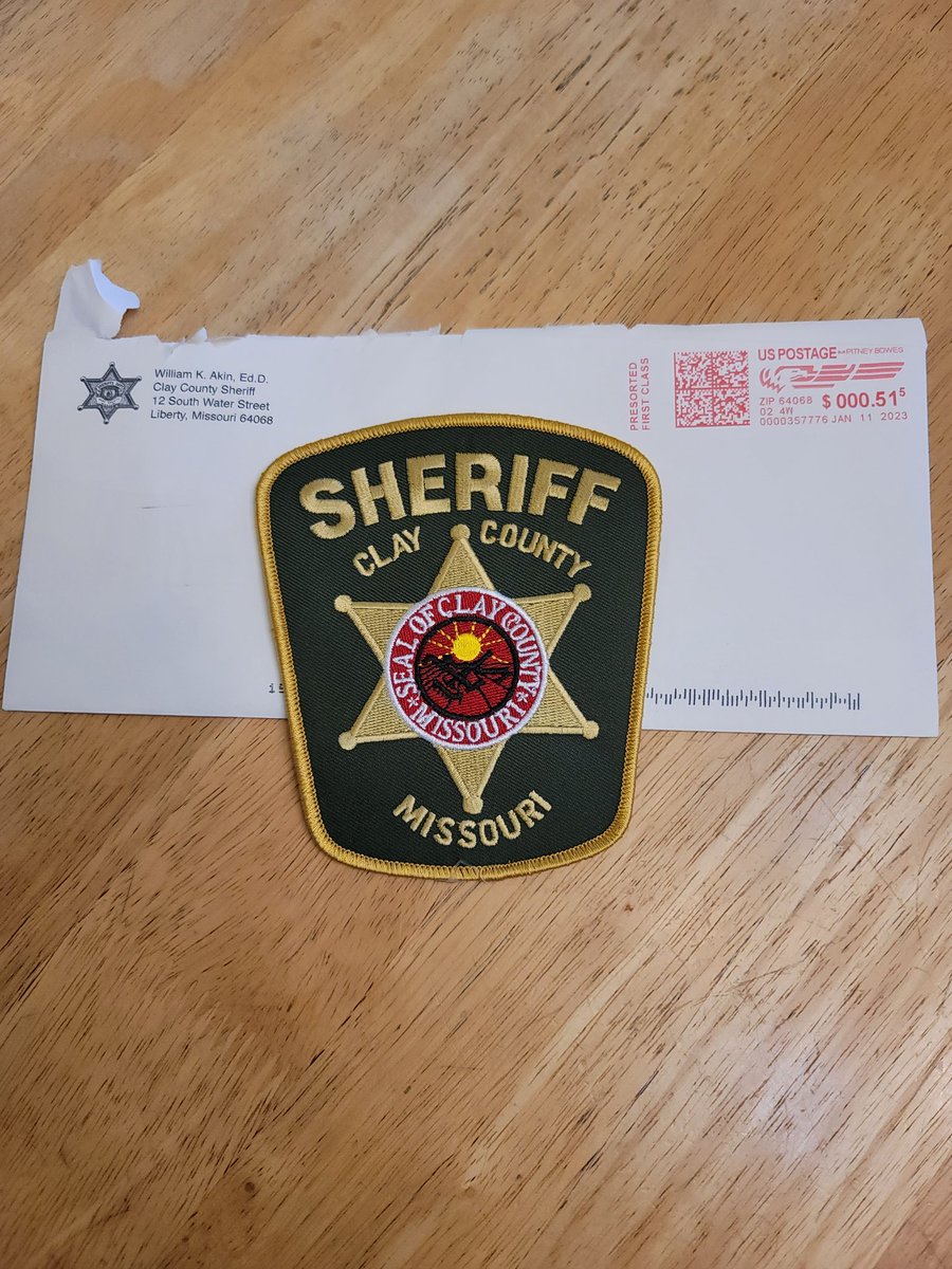Got a new patch in today! Thank you @SheriffWillAkin for sending me a <a href="/SheriffClayCo/">Clay County, Missouri Sheriff</a> Patch! Have a great day Sir 💙⚖️🚔 #sheriffsoffice #sheriff 💪