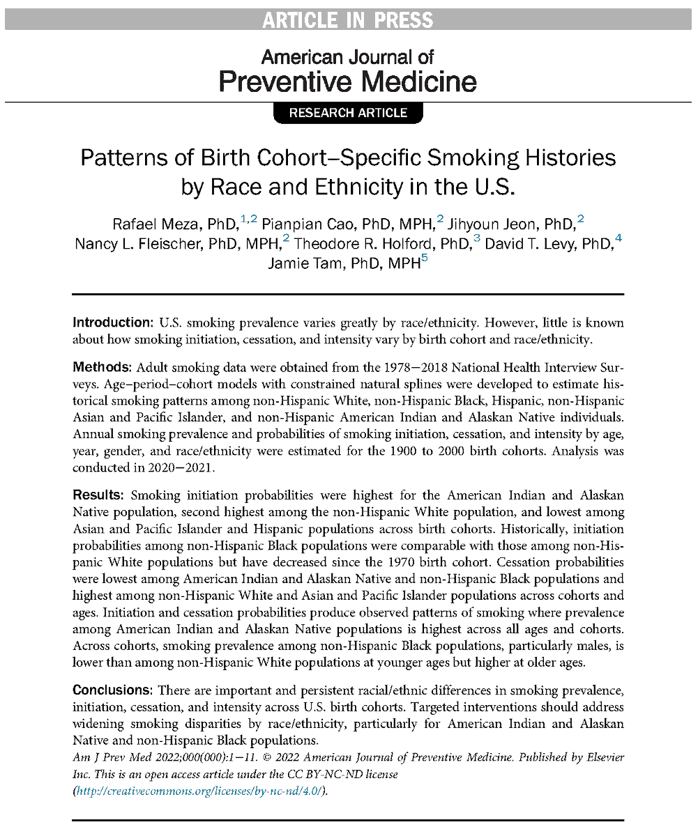 AmJPrevMed's tweet photo. Out this week: a sneak preview of our upcoming supplement issue, "Patterns of Birth Cohort-Specific #Smoking Histories by Sociodemographic Group in the U.S."

Read an #OpenAccess early-release article from the issue here: https://t.co/bQOJ5kM2lC https://t.co/VICXMc6MF5