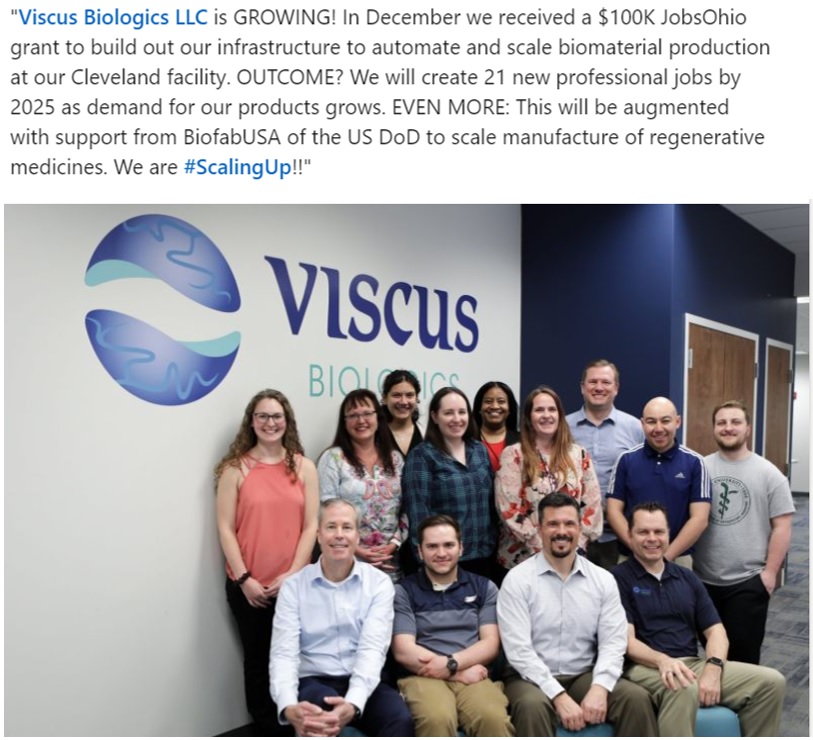 Viscus Biologics LLC is GROWING! ScaleratorNEO.org #Scalerator #ChooseGrowth #NEOship #GrowOhio #ScaleUp #ScaleUpOhio #ScaleratorNEO #EconomicGrowth #RealGrowth #Entrepreneurship