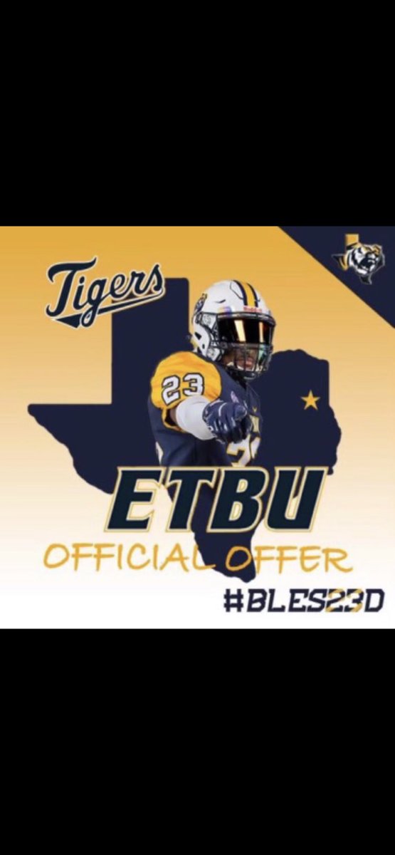 Blessed to have received my 3rd offer from <a href="/GoETBUTigers/">ETBU Athletics</a>. Very thankful. 
@ETBUcoachstang