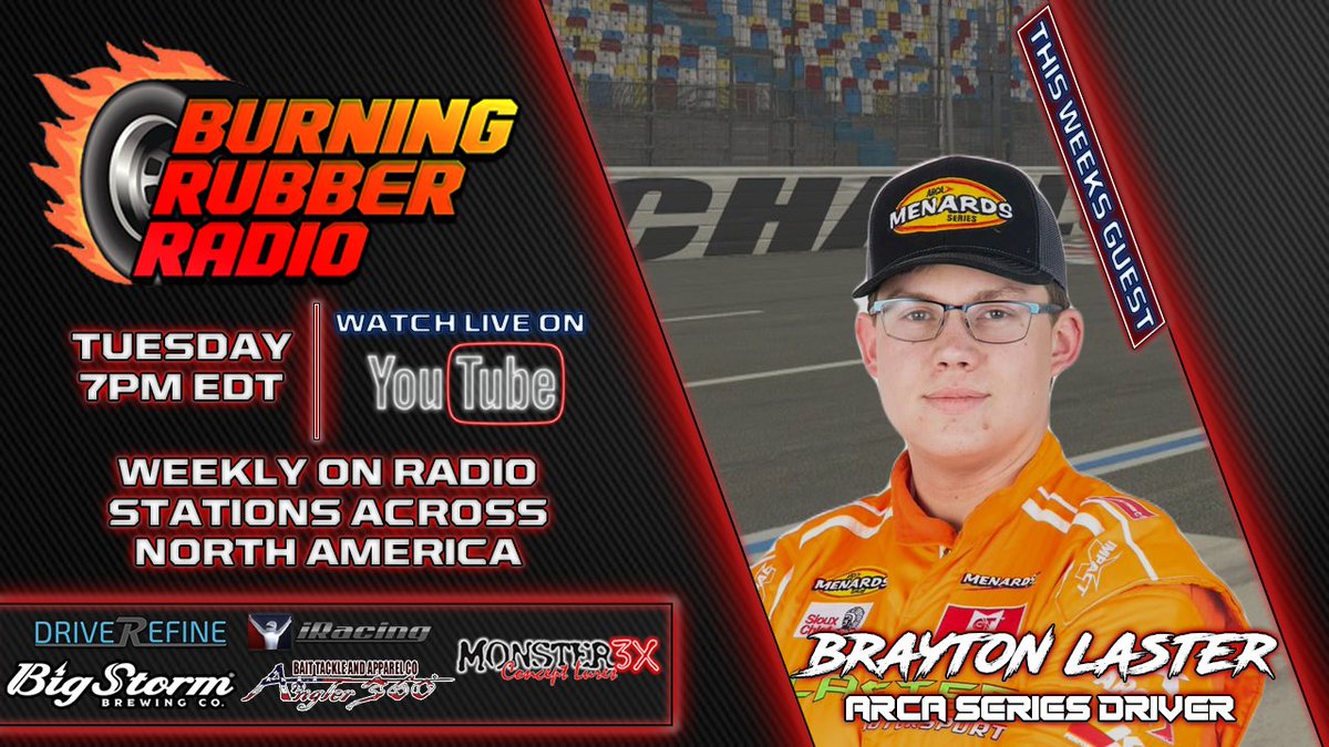 BRRadio_'s tweet photo. This week on #BRRLive, We Sit Down With ARCA Menard's Series Driver Brayton Laster, Plus We Talk Chili Bowl, Roar Before The 24, and Prep for the 500! 

#DriveRefine #BigStormBrewery #Monster3X https://t.co/bDrmWILdDy