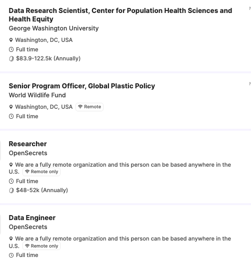 GoodTechnically's tweet image. Some 💎#datascience, #TechforGood, and #scipoljobs posted by @OpenSecretsDC, @GWtweets, and @WWF! 

More at technicallygoodjobs.com