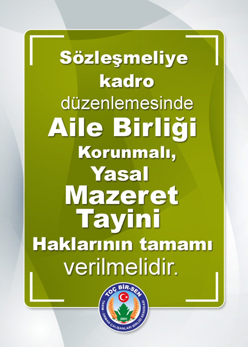 Sözleşmeliye kadro düzenlemesinde Aile Birliği korunmalı, yasal "Mazeret Tayini" haklarının tamamı verilmelidir.