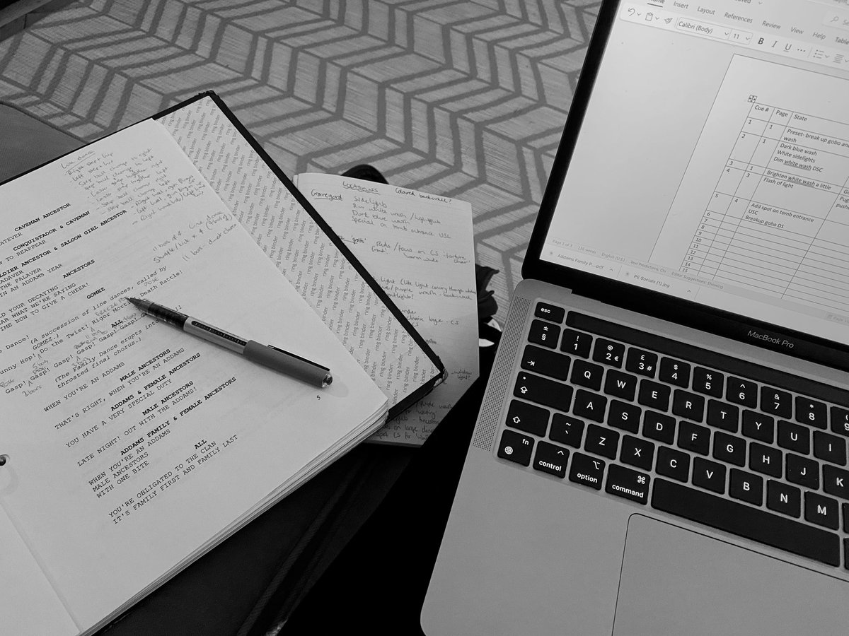 SECExpressArts's tweet photo. An evening of writing lighting cues for Mrs Monk this evening. Not long to go till our production of The Addams Family graces the stage of @Everymanchelt. 
#SECexpressivearts #SECproduction #SECdrama https://t.co/FrPhMvD3g4