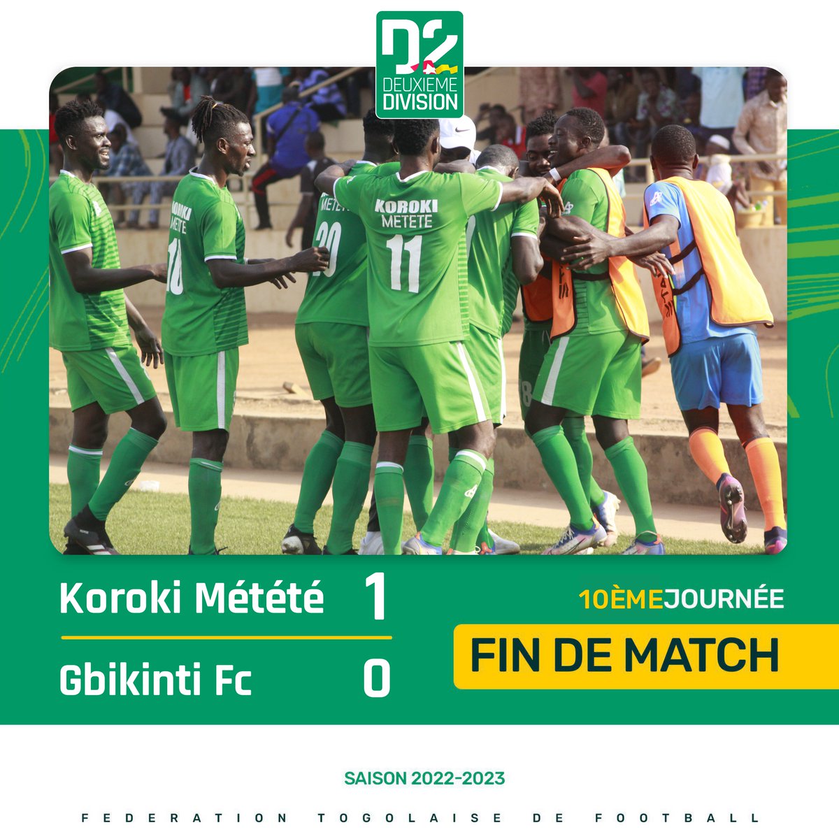 FtfTogolaise's tweet photo. 🔴#DeuxièmeDivision
#KOROKI domine 1⃣🆚0⃣ #GBIKINTI en match avancé de la 10ème journée https://t.co/hQuFiG7dhl