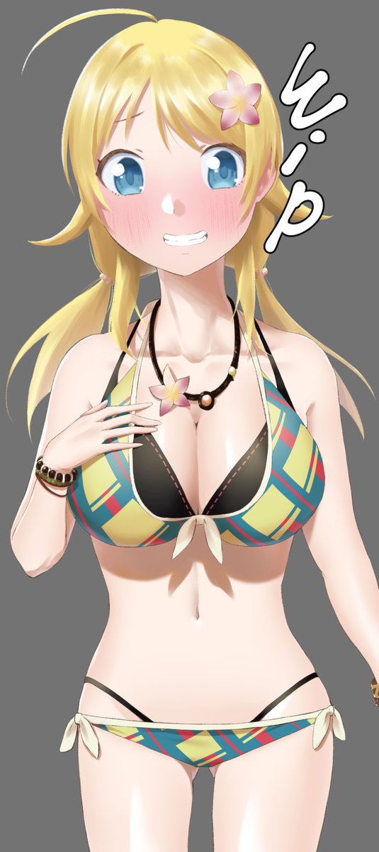 1girl ahoge bikini blonde hair blue eyes blush bracelet  illustration images