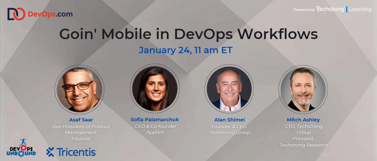On Tuesday the 24th <a href="/apptim_official/">Apptim</a>'s CEO <a href="/sopalamarchuk/">Sofía Palamarchuk</a> will be speaking at <a href="/devopsdotcom/">DevOps.com</a>'s panel  "Goin' Mobile in DevOp Workflow" sponsored by <a href="/Tricentis/">Tricentis</a>. 🎙

You can register for free through the link below! ⬇️
webinars.devops.com/goin-mobile-in…

#MobileTesting #DevOps