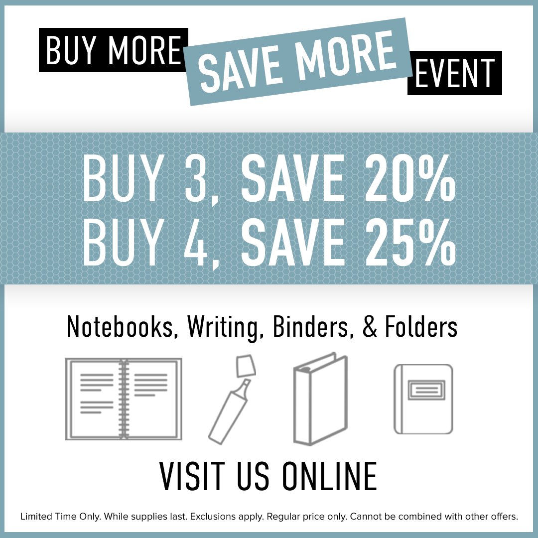 whattodoatmount's tweet photo. Raiders! Take advantage of the school supply sale happening in the University Store this week. Stock up with all the essentials and stay prepared for the semester. Shop the sale in-store or online. 

https://t.co/5BPZZ8Gs4h https://t.co/6TJdFxiYdU
