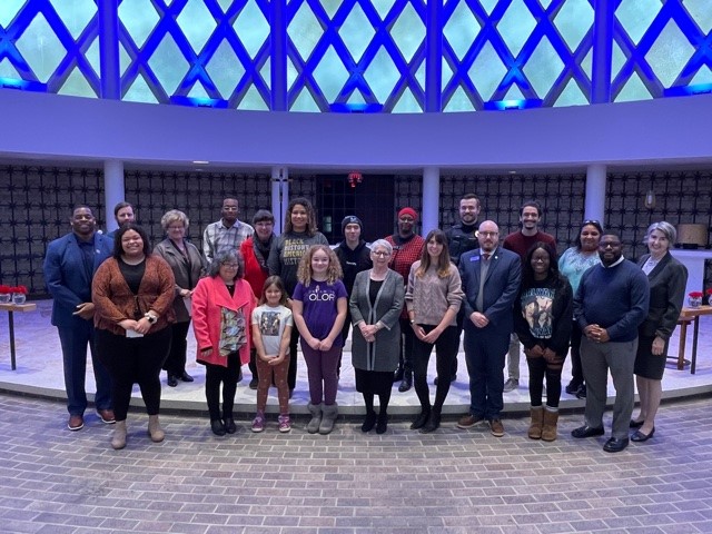 A group photo of all involved in our Live Reading of Dr. Martin Luther King's "I Have a Dream" speech at Marian University. #sabrestrong, #community, #FondduLac