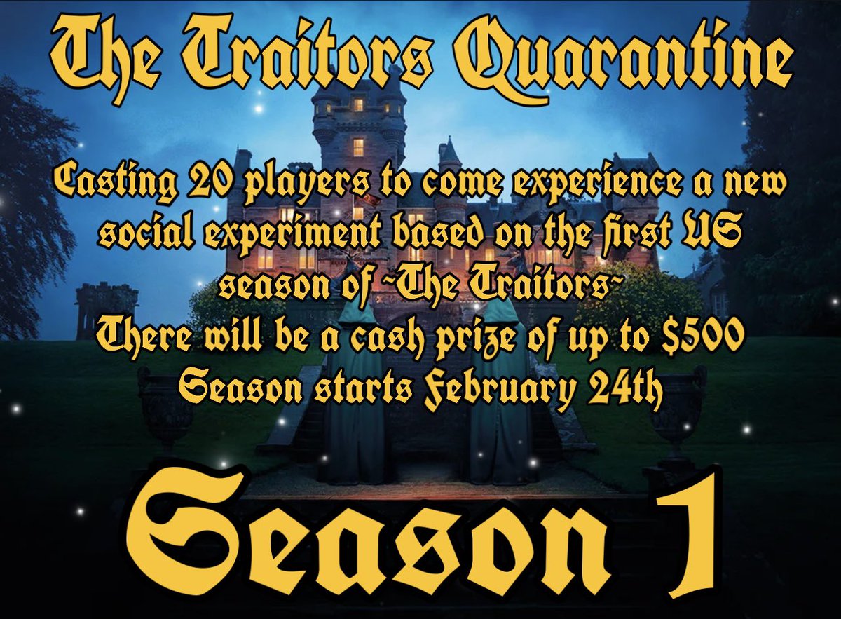 QGamesOfficial's tweet photo. 🚨🚨CASTING CALL🚨🚨

Please join @AOASHU &amp; I for The Traitors Quarantine Season 1

Casting will start today &amp; we’re very excited to see you there (only 20 will be cast) 

Form to apply below in next tweet https://t.co/KS8M8G4lwx