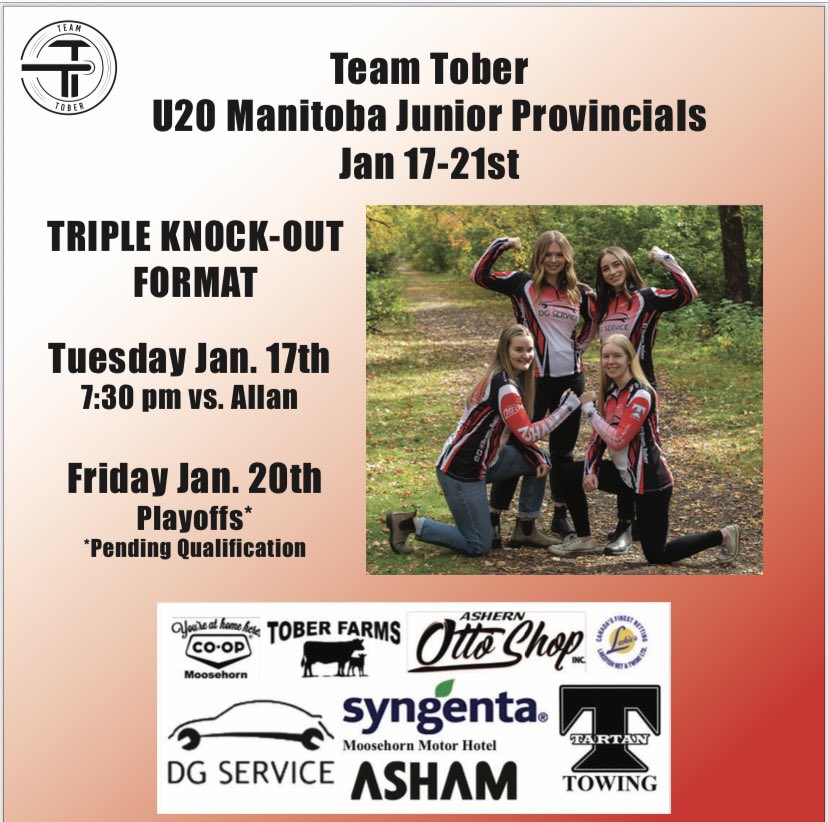 team_tober's tweet photo. Here we go! Last event of the season kicks off today in Portage La Prairie at the Telus U20 Manitoba Junior Provincials! We will update our game schedule as the week progresses. Live scores can be found on the Curl Manitoba website! #teamasham https://t.co/q40WpthlZP