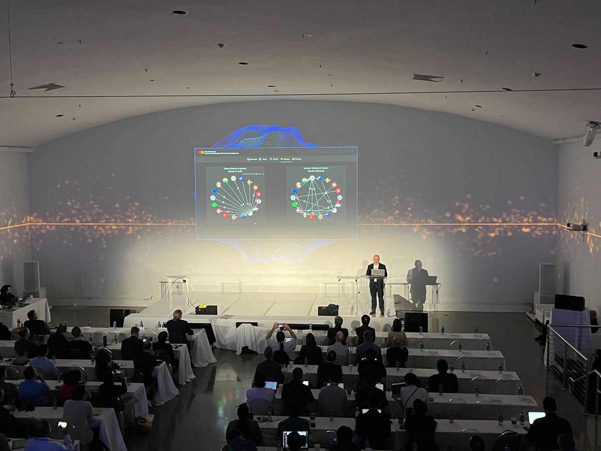 dwavequantum's tweet image. It’s time to unlock the power of commercial #quantumcomputing. @sflinter at Mastercard showed a live demo about formulating settlement as a transportation problem! #Qubits23