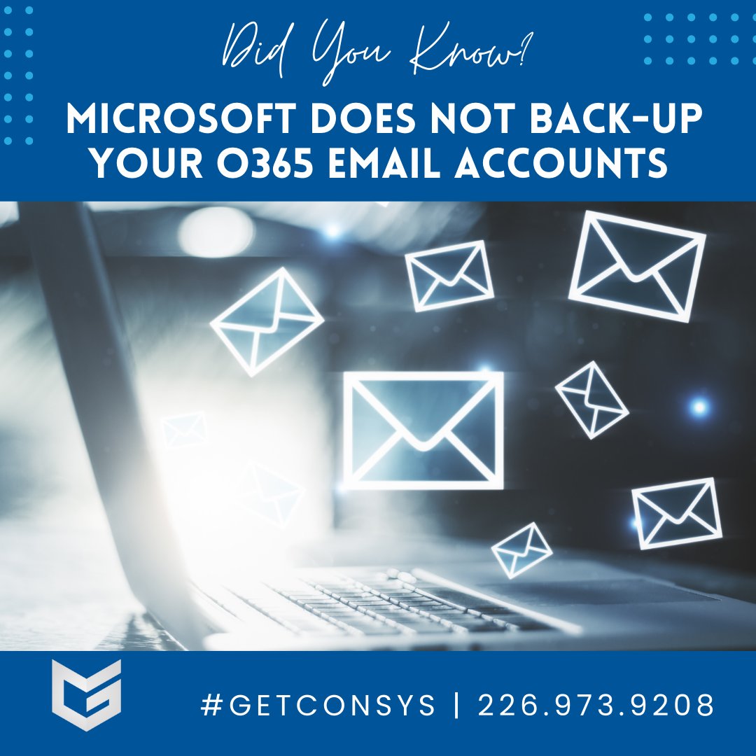 Consysgroup's tweet photo. With Consys Group Email Backup Protection; we can restore your O365 Email Account and recover everything for you. Please note: all mailboxes must be included.

Ready to backup your email? Give us a call: 226-973-9208

#EmailBackup #Microsoft365 #LdnOnt #519Ldn #B2B #ITGuys https://t.co/Z7zA3Mze4D