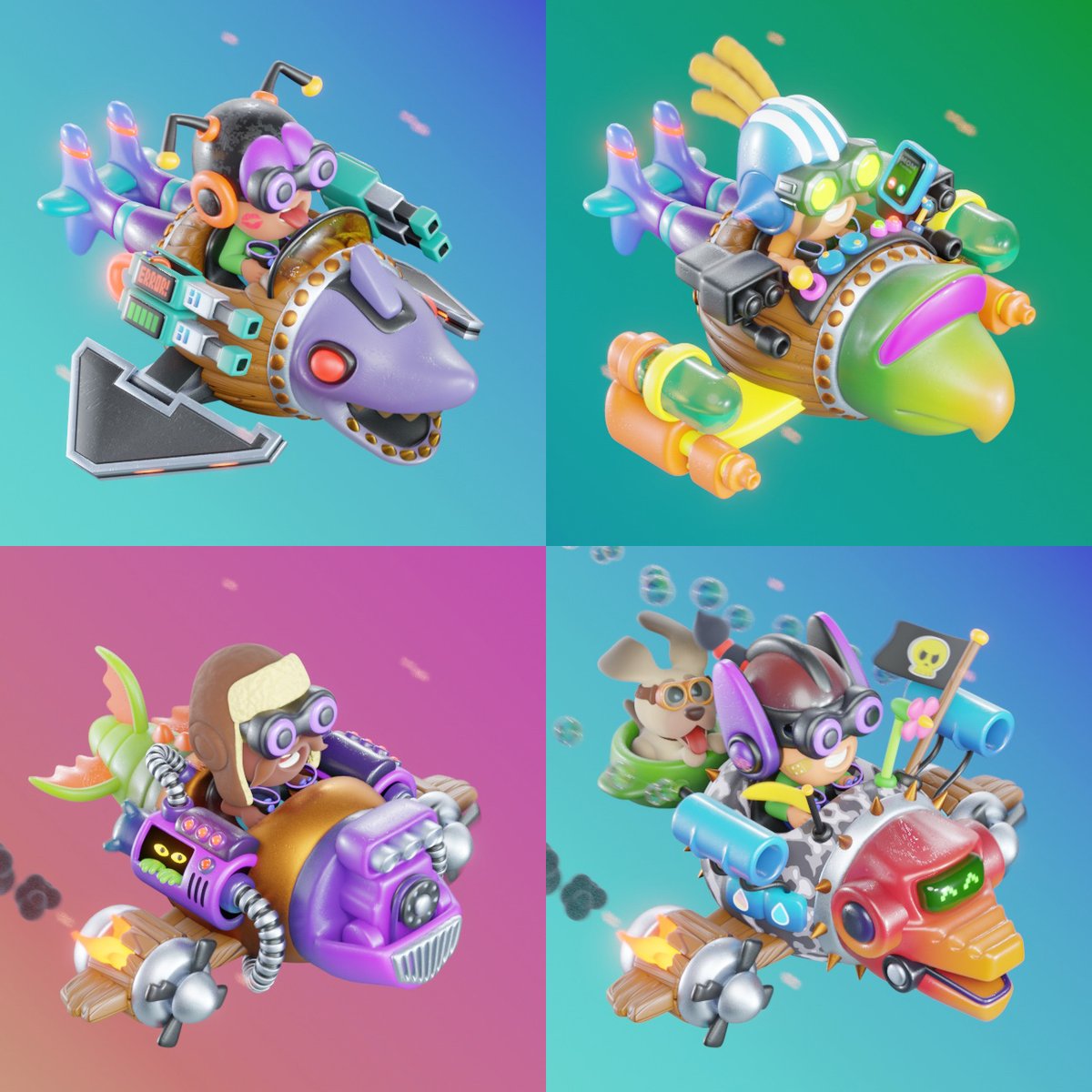 Test 1, 2... Fixing objects cutting through other objects, add final textures, fine tune colors and other small details.

Like with <a href="/VrunnersNFT/">V-Runners</a> I'm using the excellent Blend_my_NFTs addon for <a href="/Blender/">Blender 🔶</a> by <a href="/LeonardTorrin/">Torrin Leonard</a> / <a href="/ThisCozyStudio/">This Cozy Studio</a> 💜