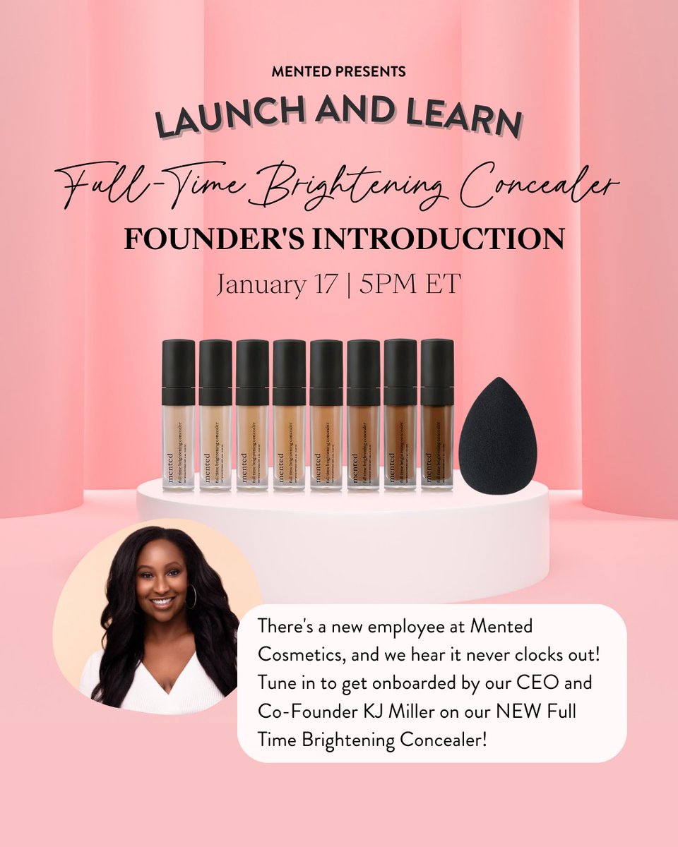 Are you ready to clock in? Join our Launch and Learn event to be onboarded on our NEW Full-Time Brightening Concealer by our CEO and Co-Founder KJ Miller! See you at 5PM ET 😉!⁠
Tune In: bit.ly/3AePvjt
____⁠
#fulltimecoverage #makeupforwomenofocolor #veganbeauty