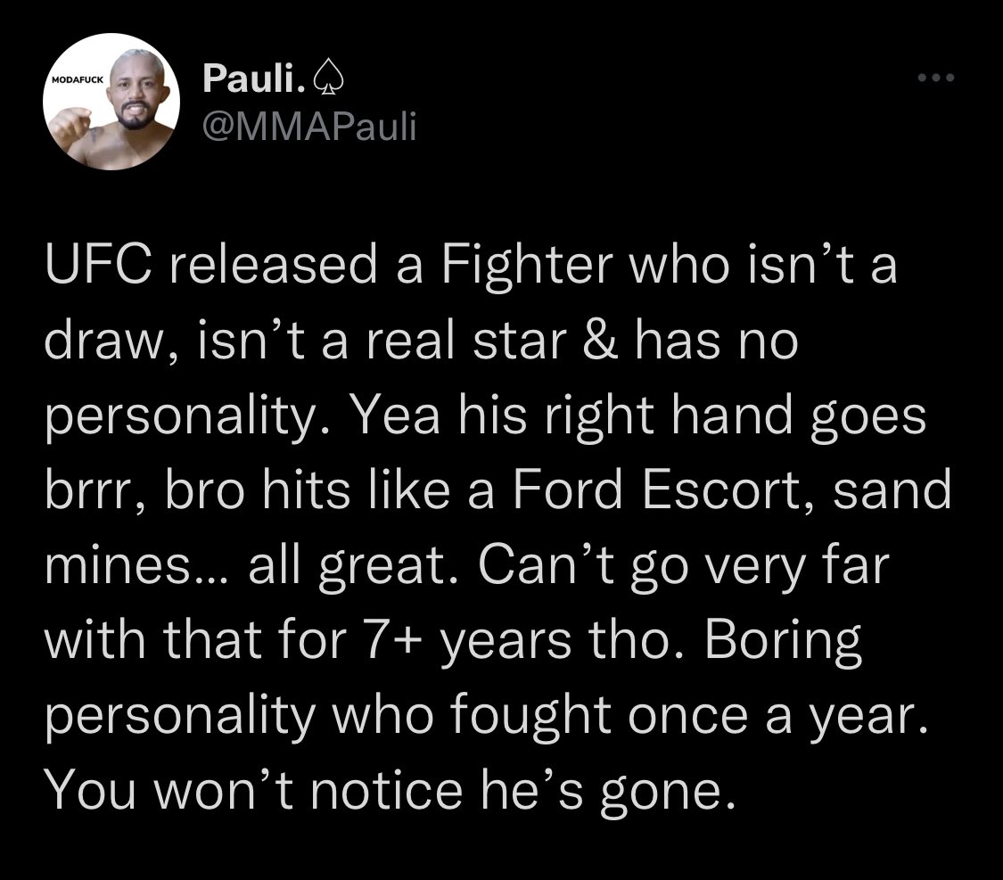 JCALproductions's tweet photo. In the words of Connor, “Who Da Fuck is This Guy!?!?” Hey @MMAPauli … sad your post contradict themselves. Least Francis made it to the show. Let that sink in while you pass your judgement on other MMA fighters. https://t.co/ICuy785jaK