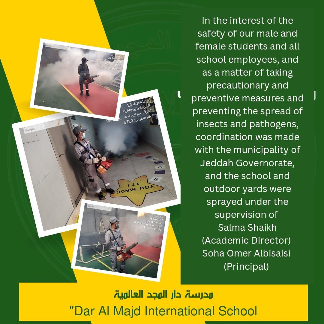 DarAlMajdInter3's tweet image. In the interest of the safety of our male and female students and all school employees, and as a matter of taking precautionary and preventive measures and preventing the spread of insects and pathogens.
#preventativecare #insectspray #safetyfirstalways
