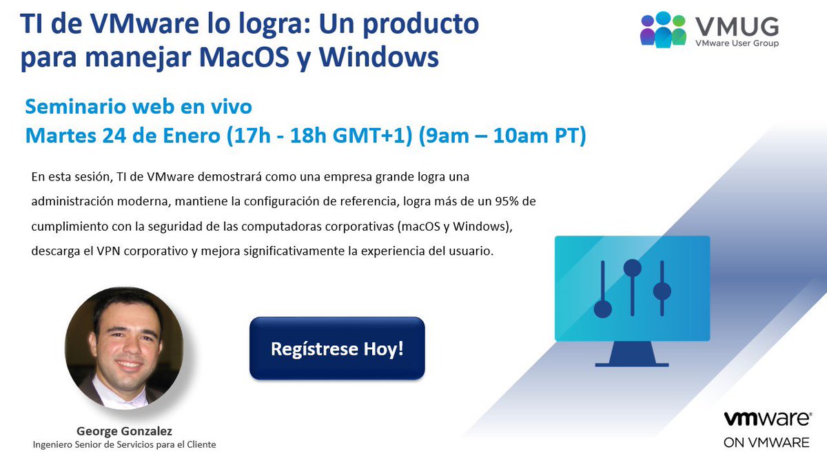 VMUGmadrid's tweet photo. Estáis invitados al proximo evento online de VMUG Madrid que tendremos el 24 de Enero. Registraos en el link de abajo. @MyVMUG @VMware @vmwonvmw @vmuges @WorkspaceONE  https://t.co/xQUhz5lahO https://t.co/I18Z6Nz0IX
