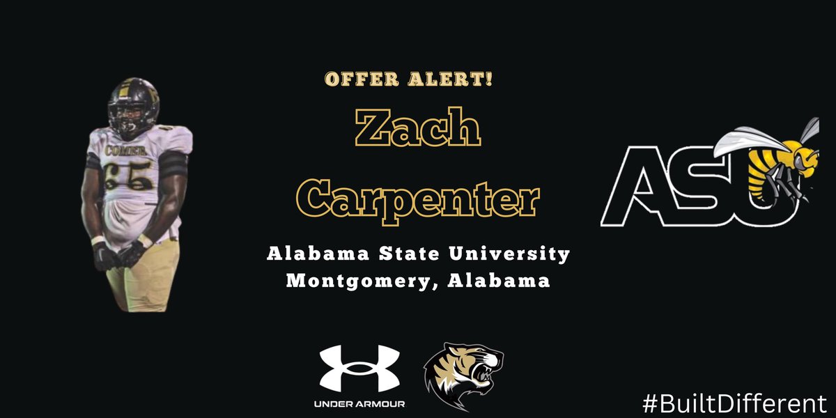B.B. Comer High School Football (@comer_football) on Twitter photo Congrats to <a href="/zackcarpenter11/">Zachariah Carpenter</a> for earning a PWO offer from Alabama State University! #BuiltDifferent Congrats to <a href="/zackcarpenter11/">Zachariah Carpenter</a> for earning a PWO offer from Alabama State University! #BuiltDifferent