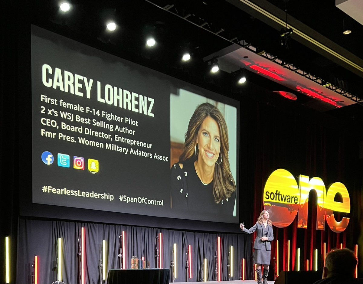 KathyStocker's tweet image. First keynote for SoftwareOne Sales Kickoff 2023, @CareyLohrenz Naval Fighter Pilot. #SoftwareOne #FearlessLeadership #Sales