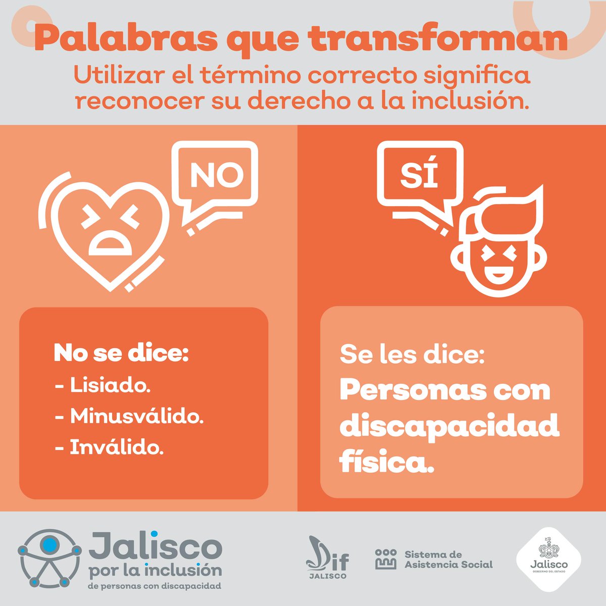 DIFJalisco's tweet photo. Reconocer el derecho de las personas a no ser discriminadas, comienza con la forma adecuada de referimos a ellas.
Infórmate, reflexiona y utiliza los términos correctos. #JaliscoPorLaInclusión https://t.co/ycZ0fw5d0P