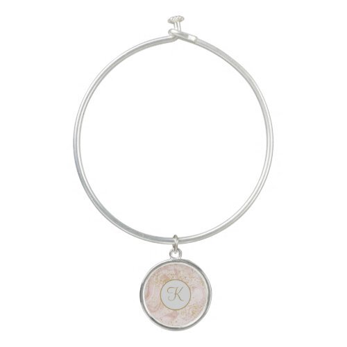 Click to personalize and buy: zazzle.com/monogram_pink_… Monogram Pink and White Marble Swirl Gold Glitter  Bangle Bracelet #pink #white #marble #swirl #glitter #BangleBracelet