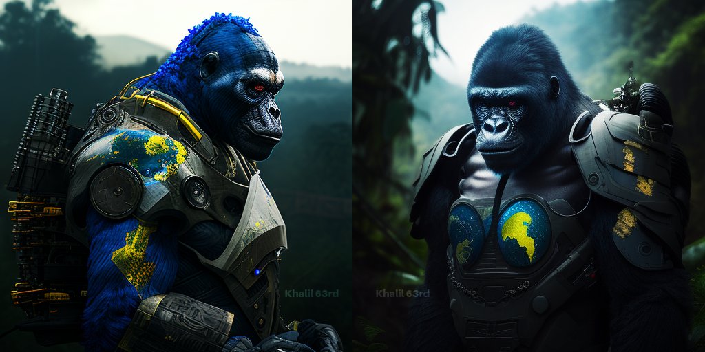 6ixtythre3's tweet photo. Sci-Fi concept: The year is 2633 the planet in barely habitable, rwandan scientists have modified Gorilla to adapt the condition 
..... Ai art generated with MidJourney + photoshop https://t.co/gyOOeaIJQs