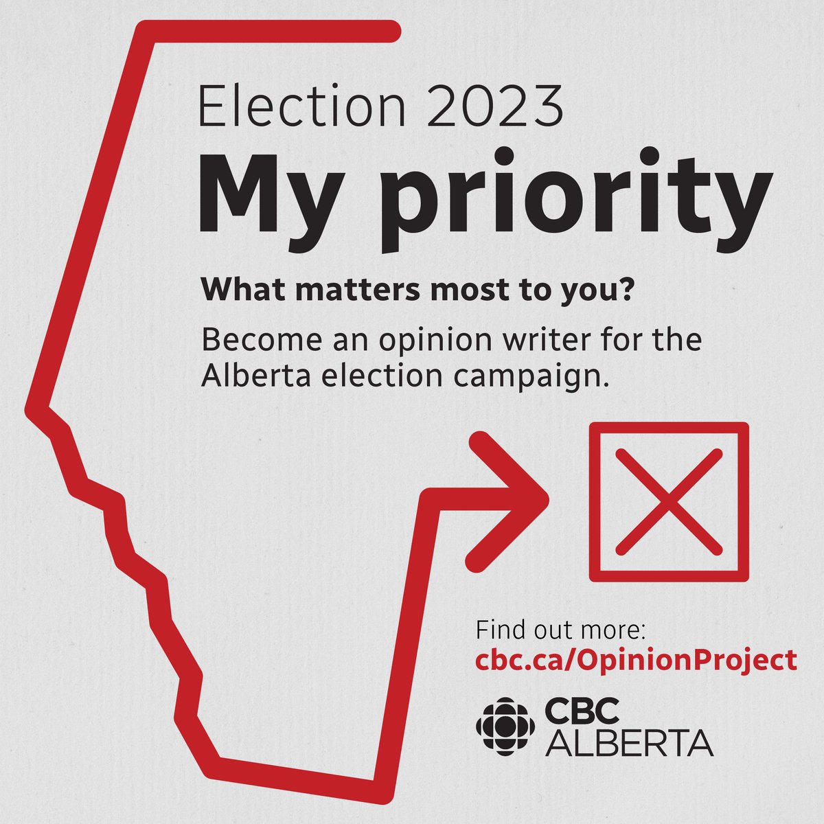 Alberta Election callout for writers CBC is accepting pitches for a special opinion project leading up to the spring election. This is a paid writing opportunity open to all Albertans. Know someone who'd be perfect? Share this with them. Details at cbc.ca/OpinionProject