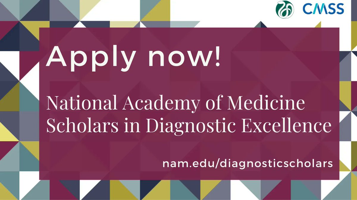 Looking to advance equity and diagnostic excellence across the house of medicine at the national level? Then apply by March 1 to the NAM Scholars in Diagnostic Excellence program, a collaboration with @CMSSmed. bit.ly/3CzC7bJ #NAMDxEx