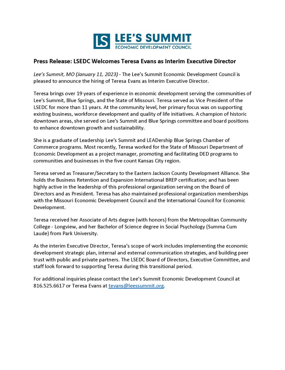 LSEcoDevC's tweet photo. The LSEDC is pleased to welcome Teresa Evans as Interim Executive Director!
#LSEDC #EconomicDevelopment #LSMOmentum
https://t.co/CSn93Bm5P7 https://t.co/j3wuDEXo6D