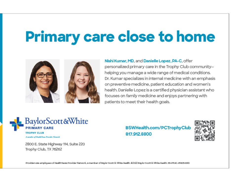 You don't have to go far to find the quality health care that you and your family deserve. 🩺 Make an appointment with Dr. Kumar or Danielle Lopez, PA-C online at BSWHealth.com/PCTophyClub