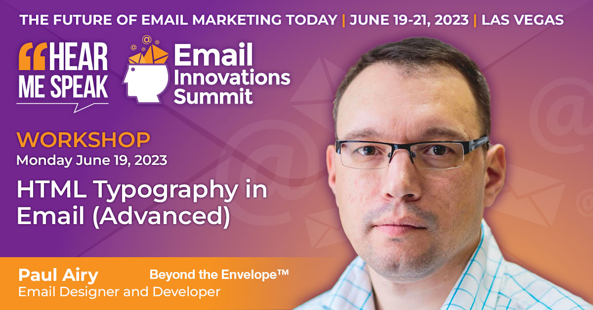 InnovateEmail's tweet photo. HTML typography is essential for delivering a great email experience!
In this workshop by Paul, youโll work through several techniques that will equip you to deliver just that to your subscribers.
https://t.co/PeU63HlGnq
#EISConf #emailmarketing #experience #workshop https://t.co/0sAWZnBuXG