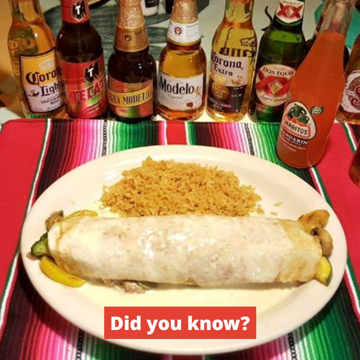 lostresmagueyes's tweet photo. Our hefty burritos had their origin in Ciudad Juárez, the first place to wrap yummy meat and cheese inside a sealed flour tortilla. Thank goodness it was invented so we could serve you our twist on this Mexican favorite. #MexicanFood https://t.co/ZV9rQSp1mc