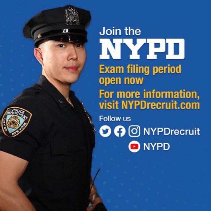 NYPD50Pct's tweet photo. Join NY's finest.
Registration for the Police Exam is OPEN NOW until January 31st.
For more information or to chat with a recruiter from @nypdrecruit, please visit https://t.co/9h9V7Fu8xX, or call 212-RECRUIT. https://t.co/HOi778Hh1i