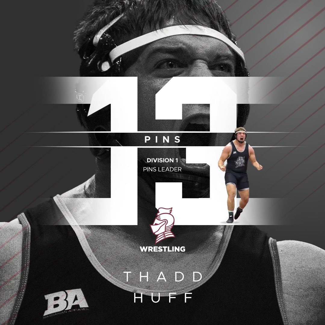 The national leader in Division 1 pins!!        Thadd Huff leads with 13 pins and counting.  Keep them coming Thadd.                           #cantwait #swordsup #knights #brotherhood #wrestling #ncaa