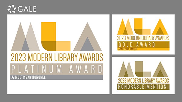 kwhite6531's tweet image. For the second consecutive year, @galecengage wins platinum and gold in 2023 #ModernLibraryAwards from @LibraryWorks! bit.ly/3Xy3r1X