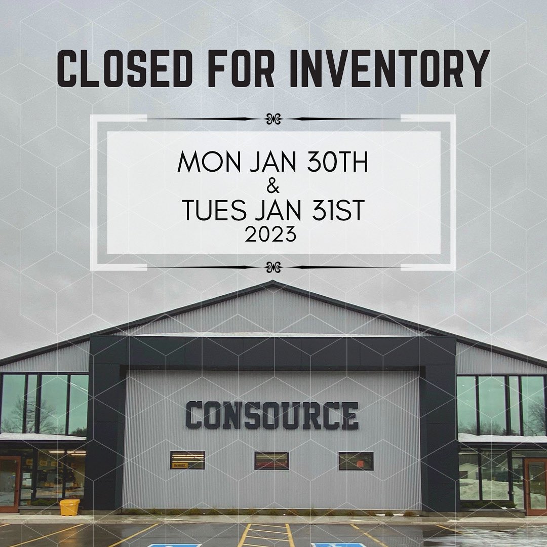 CLOSED FOR INVENTORY

JAN 30th - CLOSED

JAN 31st - CLOSED 

(CALL IF URGENT)

📞519-235-0919

#storehours #consource #exeterontario #construction #tools #toolsofthetrade #supplier