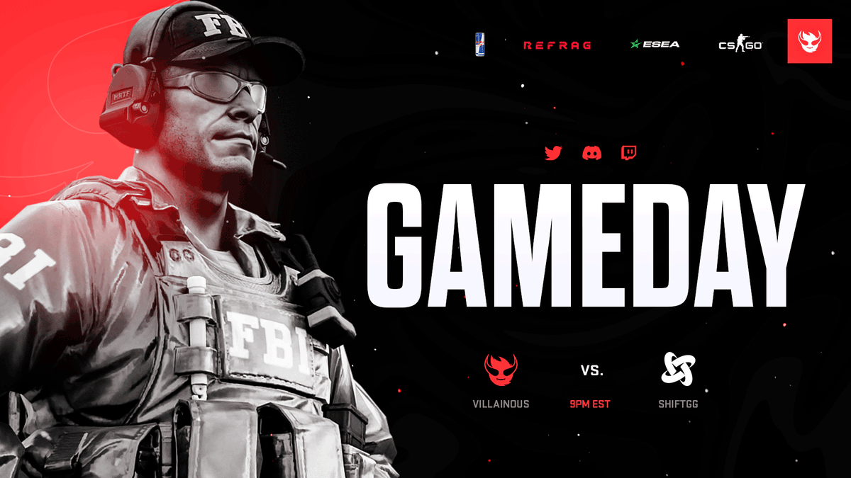 Tonight our Villainous Black Roster take on <a href="/theSHIFTgg/">SHIFT</a> in our first clash of the S44 <a href="/ESEA/">ESEA League</a> Advanced NA League!

You can catch all the action here: Twitch.tv/VillainousGG

Powered by <a href="/redbull/">Red Bull</a> &amp; <a href="/OfficialRefrag/">OfficialRefrag</a> 
#WeAreVillainous 😈