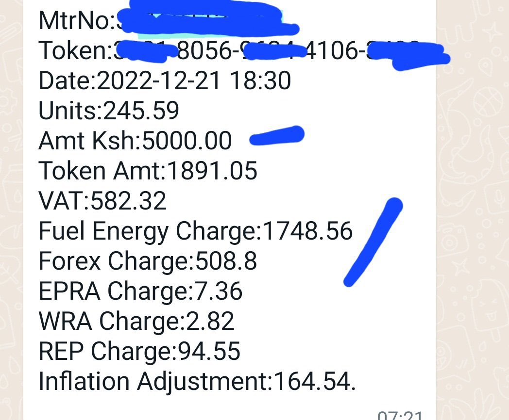 SokoAnalyst's tweet photo. Life is unbelievably unbearable. You use KES 5000 to buy KPLC tokens, Government takes everything and leaves you with KES 1891 as the amount for tokens. Over KES 3000 goes into taxes &amp; charges &amp; levies. Yet this KES 5000 is already net amount of your taxed money. For how long? https://t.co/hIPCtMiohs