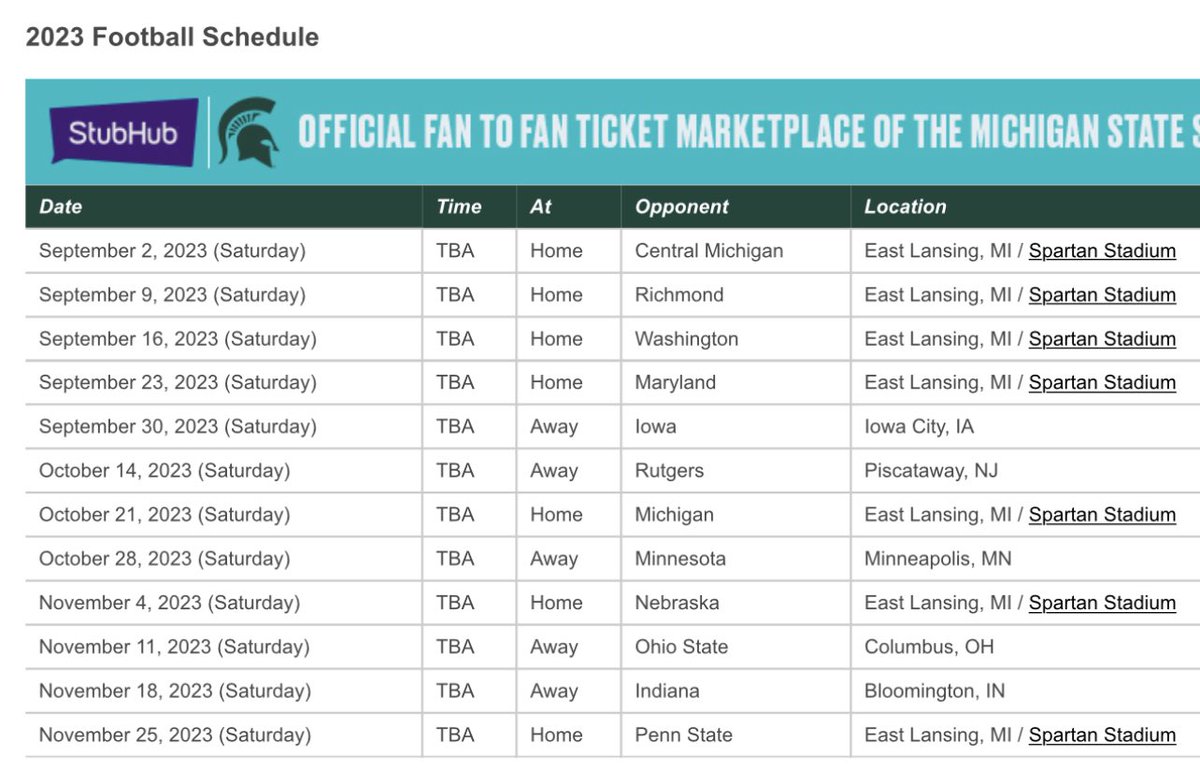 ThisIsSpartaMSU's tweet photo. ❌@MSU_Football 2023 schedule anyone planning a wedding here’s your notice of dates to avoid especially Oct 21. We all have that friend who says they didn’t know 🤦🏽♂️ #msufootball #rivalryweek #paulbunyon #weddingplanner #dontbethatguy #notcoming https://t.co/7ylZ7njmCr