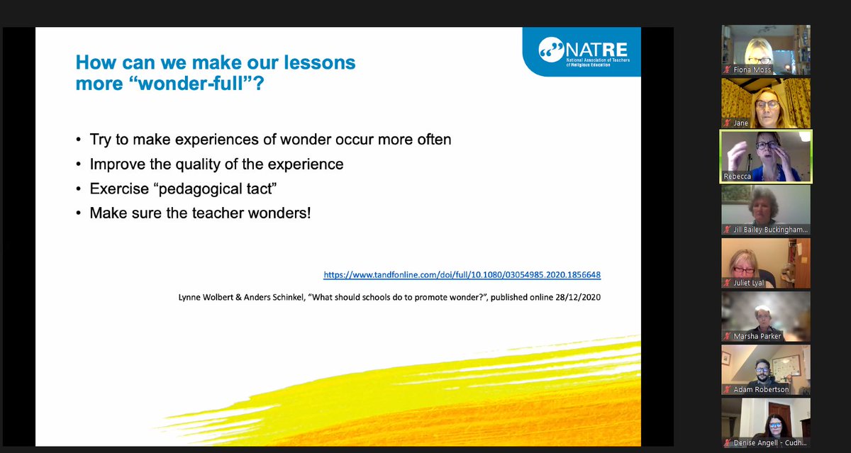 SACRECumbria's tweet photo. Loving Rebecca Ostler's session: Taking Time to Wonder tonight #StrictlyRE @NATREupdate Huge take-away with the idea of teachers using 'pedagogical tact' to increase wonder in the classroom. Still tickets available. https://t.co/BtBogHkWHD https://t.co/PbzzCmQT9K