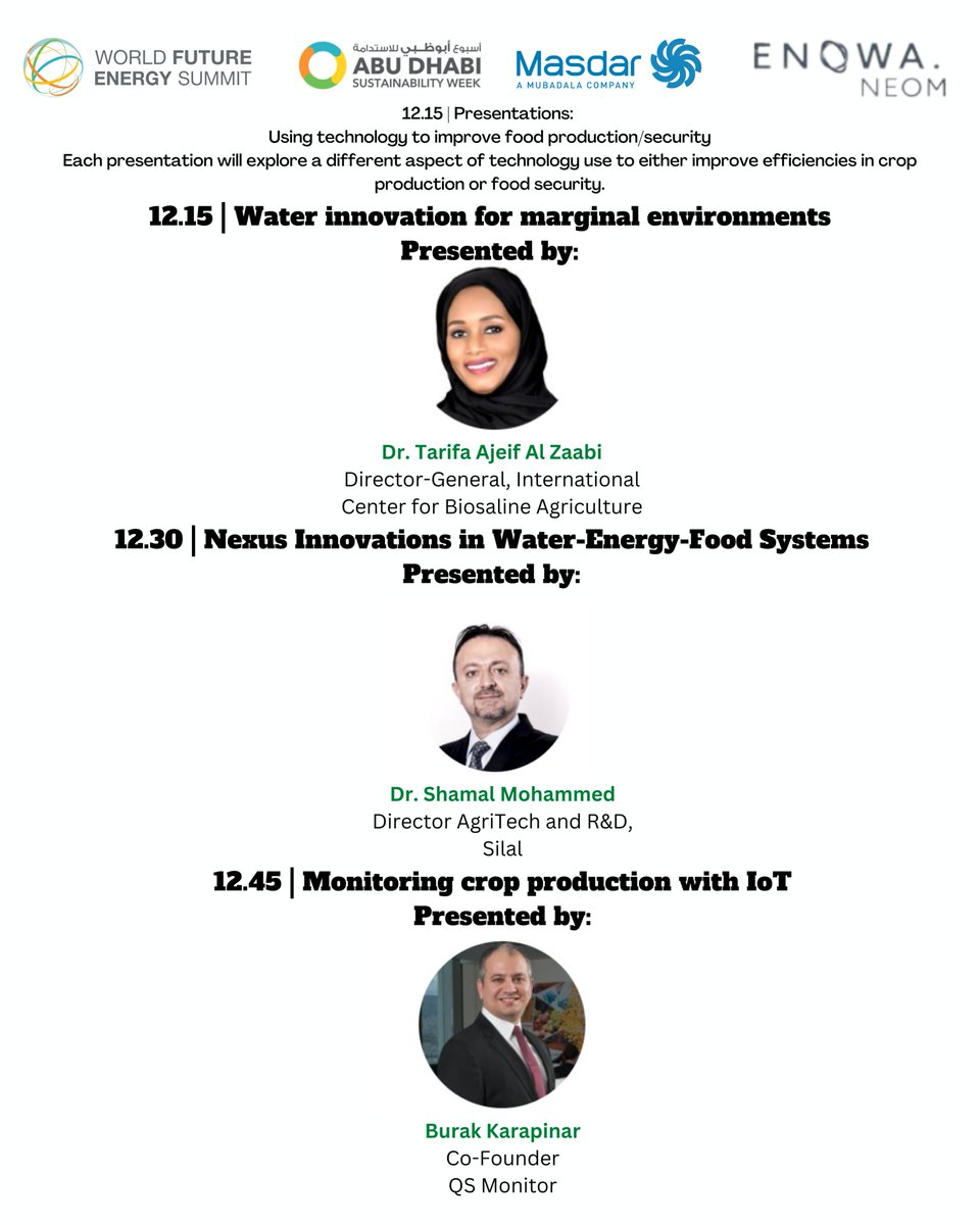 ICBAAgriculture's tweet photo. Join Dr. @tarifajaif, DG of ICBA and other renowned speakers at the Water Forum during the World Future Energy Summit @WFES, ADNEC Abu Dhabi.
For more details:
https://t.co/uxGtp0hVml
#ICBAAgriculture #إكبا #marginalenvironments https://t.co/SMqitgHaRE