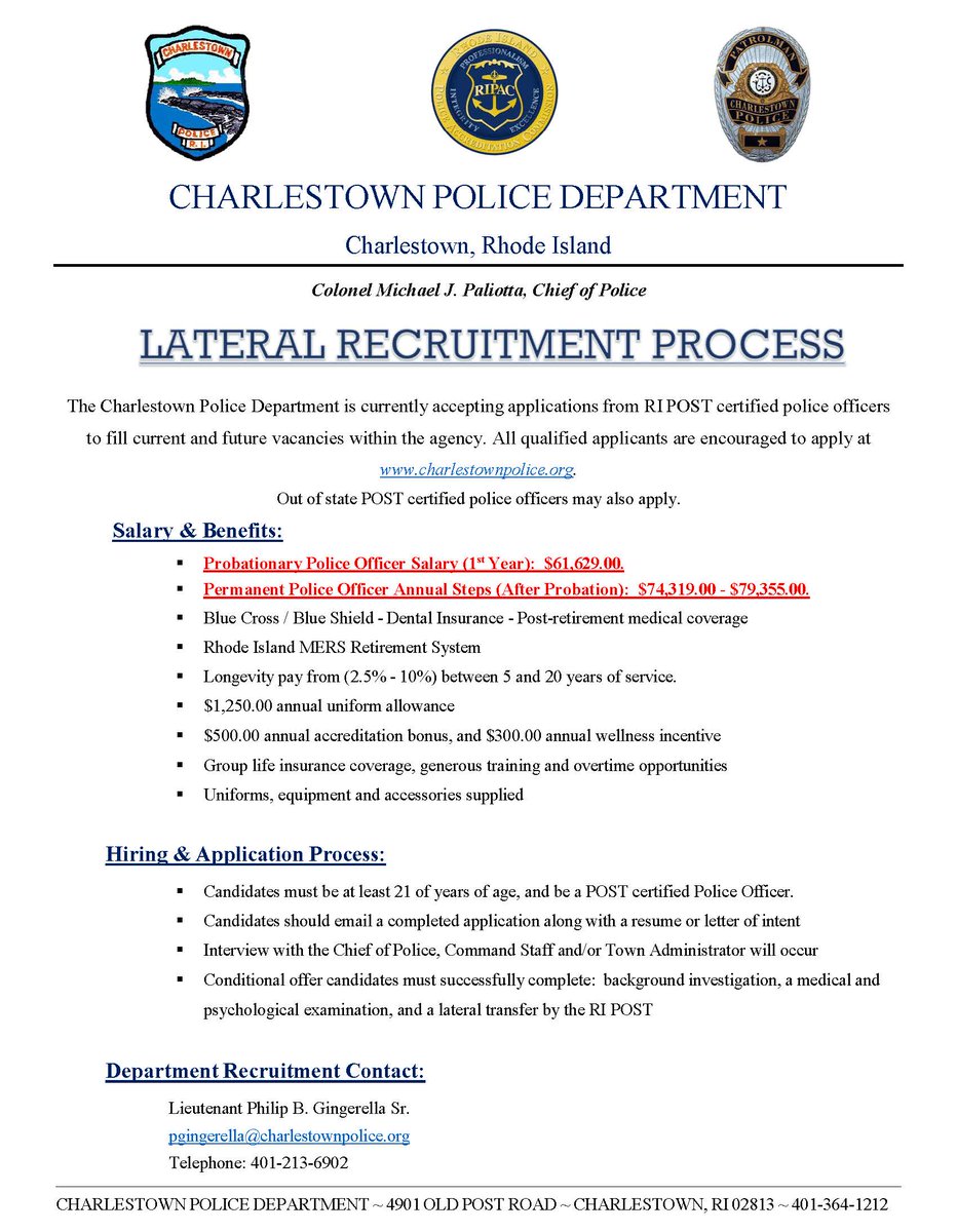 CharlestownPD's tweet photo. The Charlestown Police Department is actively recruiting Lateral Police Officers. We will be hiring in Spring 2023. Please visit our website at https://t.co/7WzhfsZyGS for more info. https://t.co/FcISr9q63Z