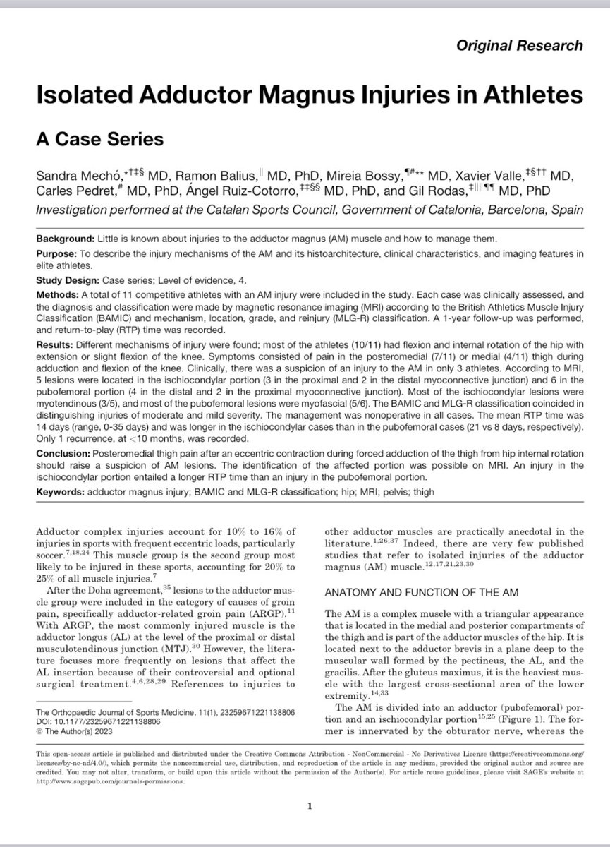 Sandra (@mechomeca) on Twitter photo I'm glad to share with all of you this article about the isolated injuries that we can find in the Adductor Magnus. Fascinating muscle. I hope you enjoy.
I've been very fortunate to do this work with <a href="/Dr_Ramon_Balius/">Ramon Balius</a> Mireia Bossy @DocXValle <a href="/carlespedret/">carlespedret</a> I'm glad to share with all of you this article about the isolated injuries that we can find in the Adductor Magnus. Fascinating muscle. I hope you enjoy.
I've been very fortunate to do this work with <a href="/Dr_Ramon_Balius/">Ramon Balius</a> Mireia Bossy @DocXValle <a href="/carlespedret/">carlespedret</a>